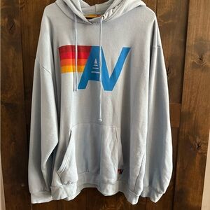 Aviator Nation Sky Blue Hoodie with Rainbow Logo